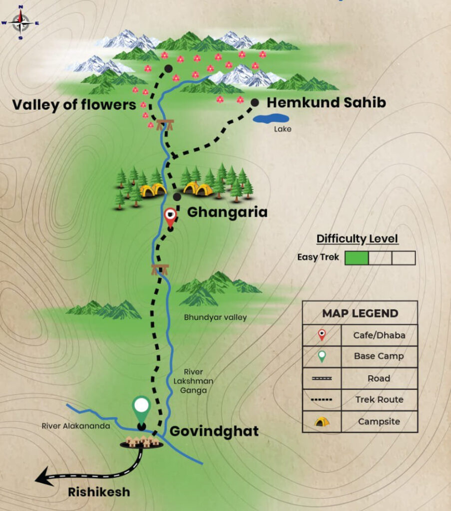 Valley of Flowers location map Uttarakhand India